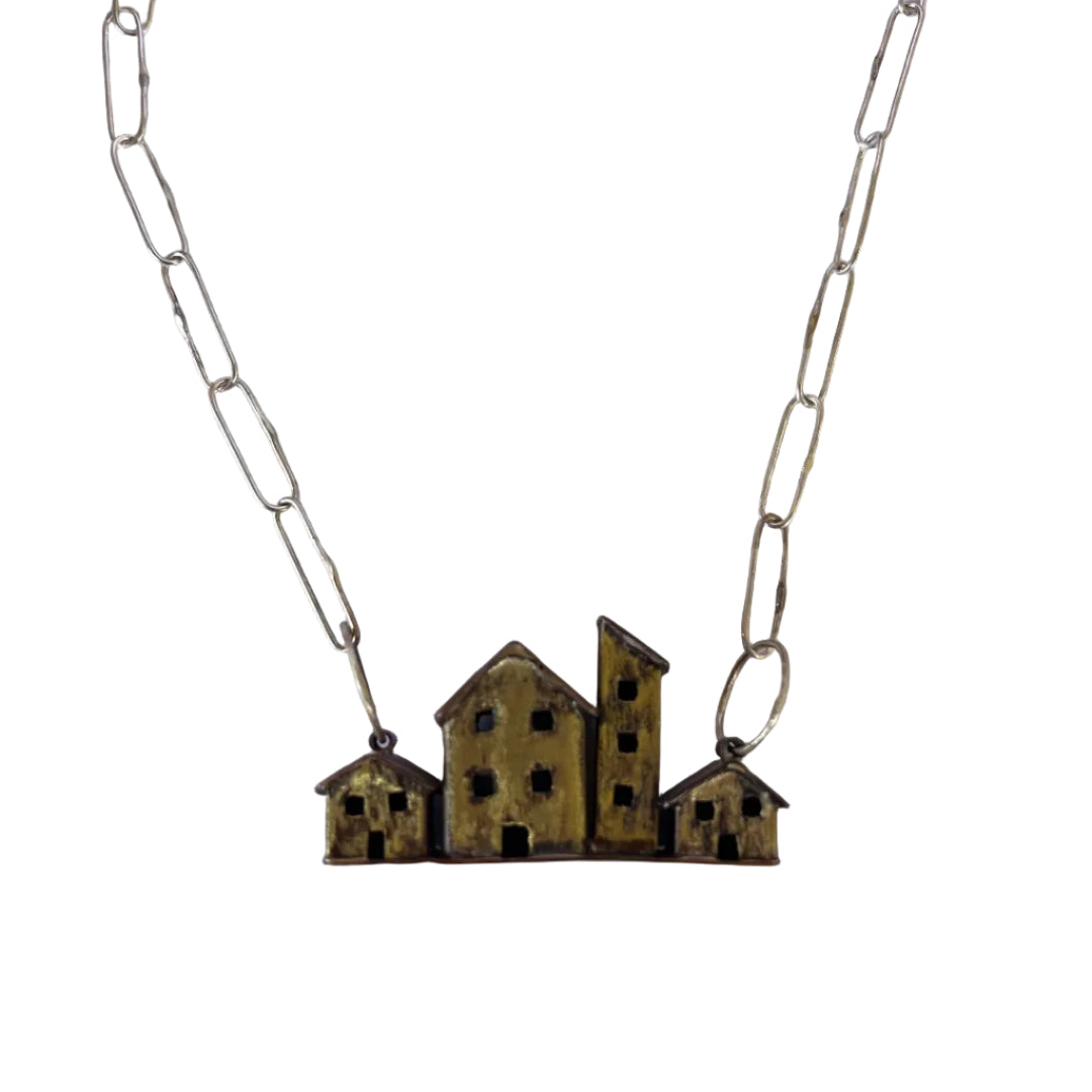 Tanya Bogdanova Little Houses necklace in silver, brass and copper